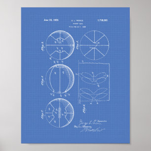 Basketball 1929 Patent Art Blueprint Poster