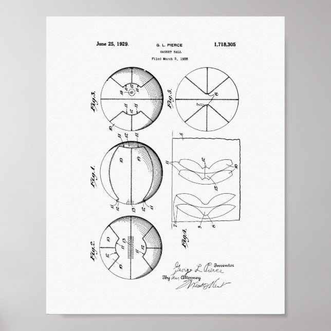 Basketball 1929 Patent Art White Papper Poster (Framsidan)