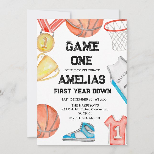 Basketball 1st Birthday American Sports Game On  Inbjudningar (Framsida)