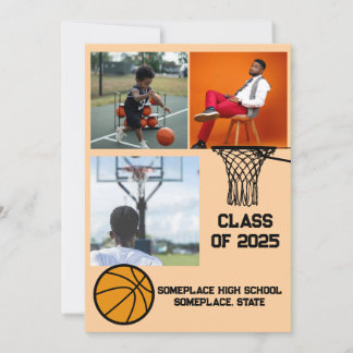 Basketball 3 Photo Collage Peach Studenten Inbjudningar