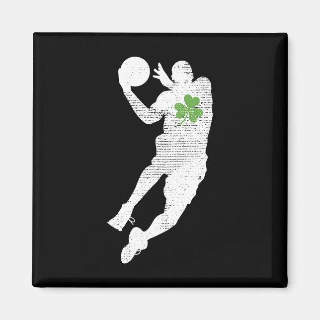 Basketball Älskare Grönt Shamrock Löv St Patricks Magnet (Framsidan)