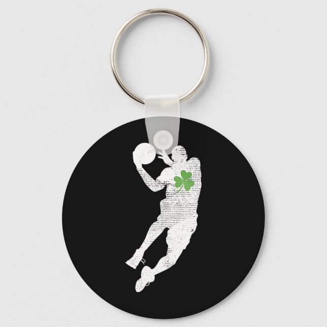Basketball Älskare Grönt Shamrock Löv St Patricks Nyckelring (Framsida)