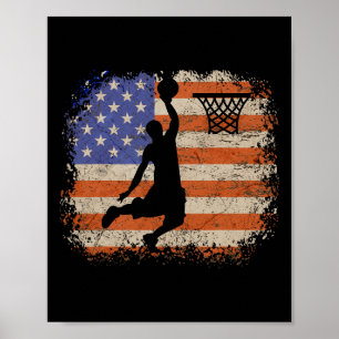 Basketball Älskare Vintage USA flagga Basketball P Poster