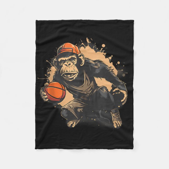Basketball Animal Art Nature Basketball Ring Monke Fleecefilt (Framsidan)