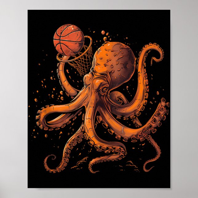 Basketball Animal Art Octopus Basketball Älskare D Poster (Framsidan)