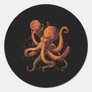 Basketball Animal Art Octopus Basketball Älskare D Runt Klistermärke