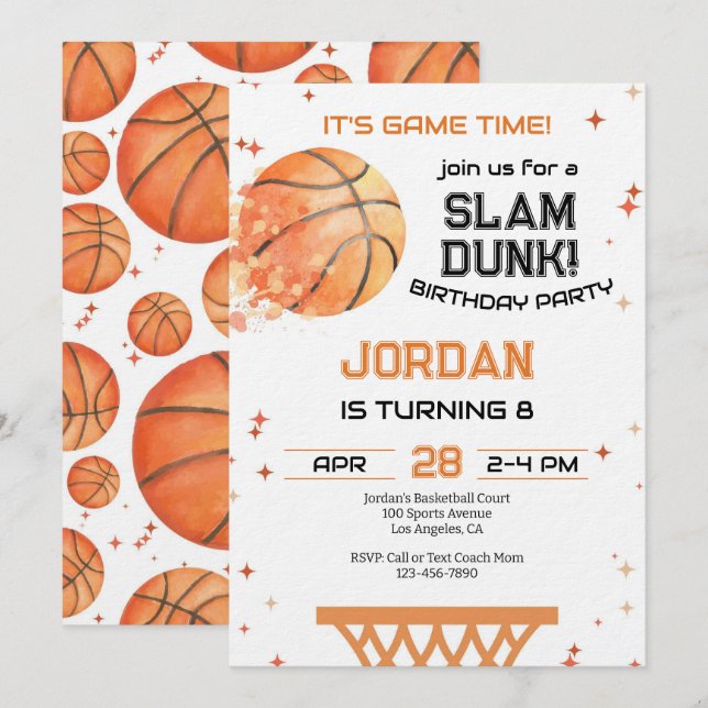Basketball Any Age Birthday Inbjudningar (Fram/baksida)