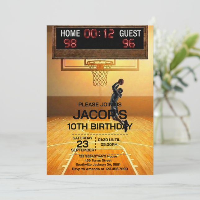 Basketball Any Age Birthday Invitation Inbjudningar (Stående Fram)