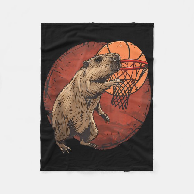 Basketball Artwork Basketball Älskare Capybara Dra Fleecefilt (Framsidan)