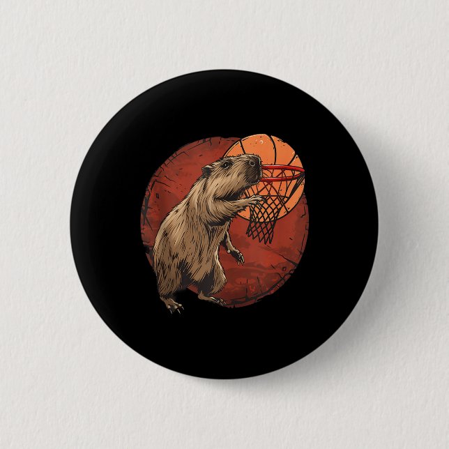 Basketball Artwork Basketball Älskare Capybara Dra Knapp (Framsida)