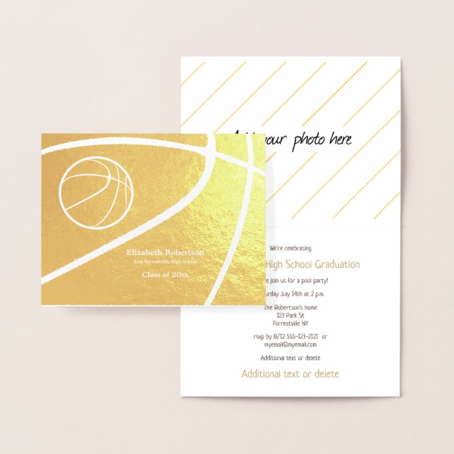 Basketball athlete sports graduation party gold folierat kort (Display)
