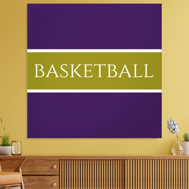 BASKETBALL Atletisk Lila Guld Oliv Ränder  Canvastryck (Insitu (Vardagsrum))