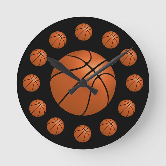 Basketball Atom Clock Rund Klocka (Framsida)