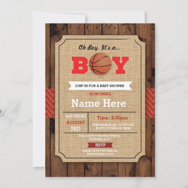 Basketball Baby Shower Blue Sports Wood Inbjudan (Framsida)