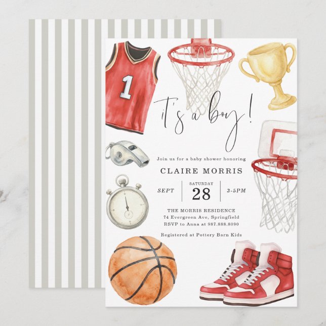 Basketball Baby Shower Inbjudan (Fram/baksida)
