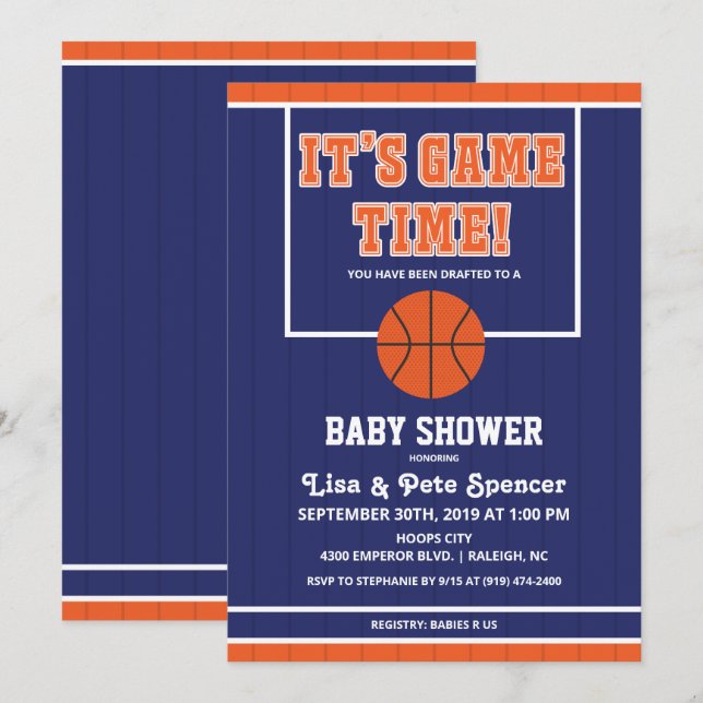 Basketball Baby Shower-inbjudan Inbjudningar (Fram/baksida)
