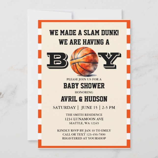 Basketball Baby Shower Inbjudningar (Framsida)