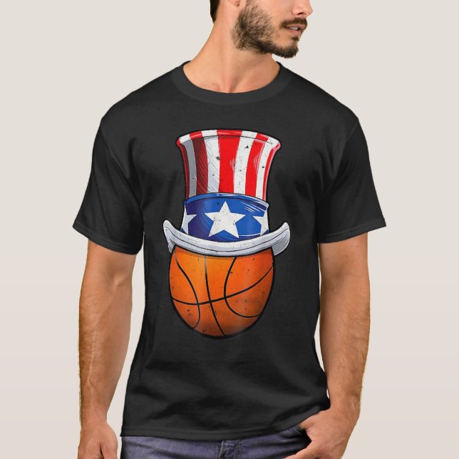 Basketball Ball 4th Of July Uncle Sam American Fla T Shirt (Framsida)