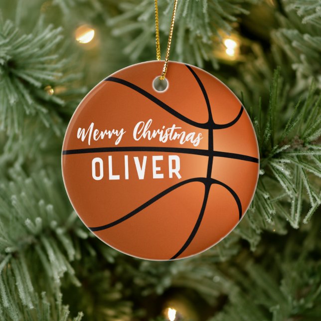 Basketball Ball Custom Name Merry Christmas Julgransprydnad Keramik (Träd)