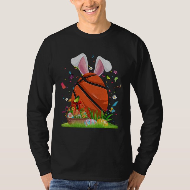 Basketball Ball Egg & Bunny Ears Happy Easter Day  T Shirt (Framsida)