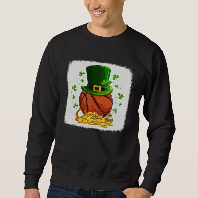 Basketball Ball Leprechaun Hat Shamrock Irish St P Lång Ärmad Tröja (Framsida)