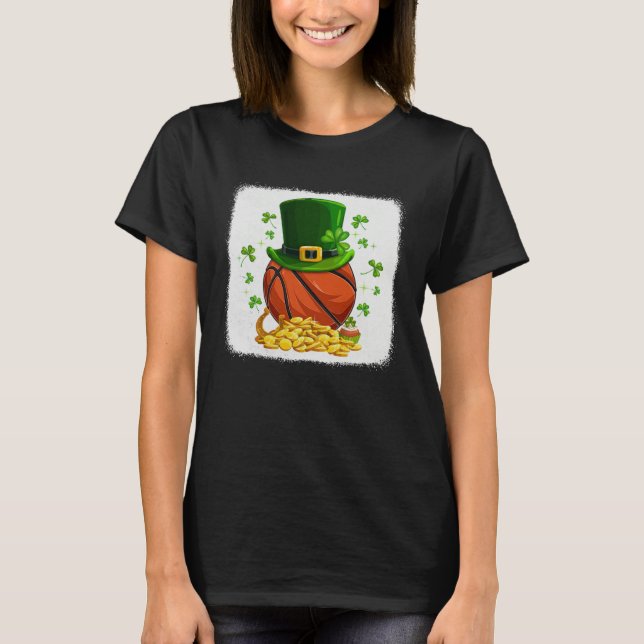 Basketball Ball Leprechaun Hat Shamrock Irish St P T Shirt (Framsida)