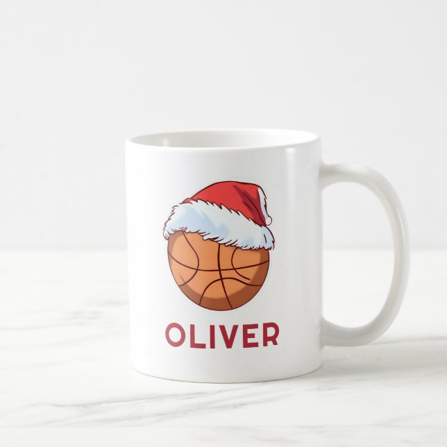 Basketball Ball Red Santa Hat Name Christmas  Kaffemugg (Höger)