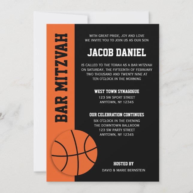 Basketball Bar Mitzvah Inbjudningar (Framsida)