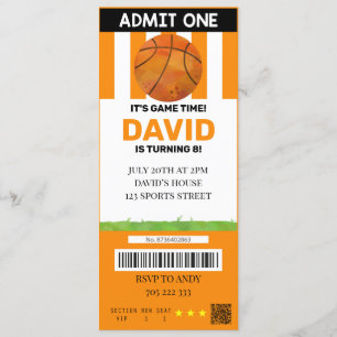 Basketball Biljett Birthday Boy Sport Party Inbjudningar