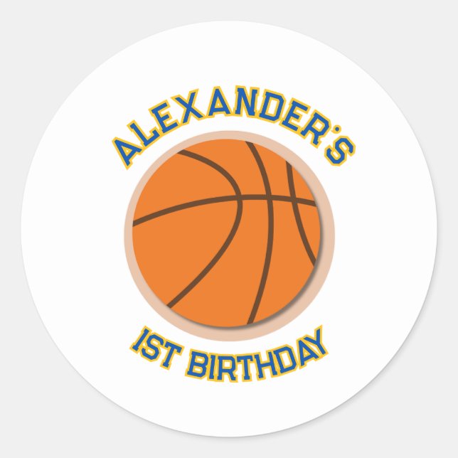 Basketball Birthday Bash Sticker Runt Klistermärke (Framsida)