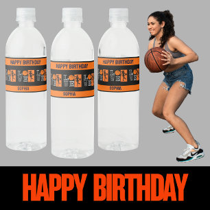Basketball Birthday, Basketball Girl Player Vattenflaskor Etikett