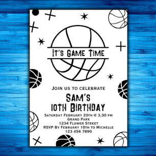 Basketball Birthday bjudande, Basket Boll Party Inbjudningar
