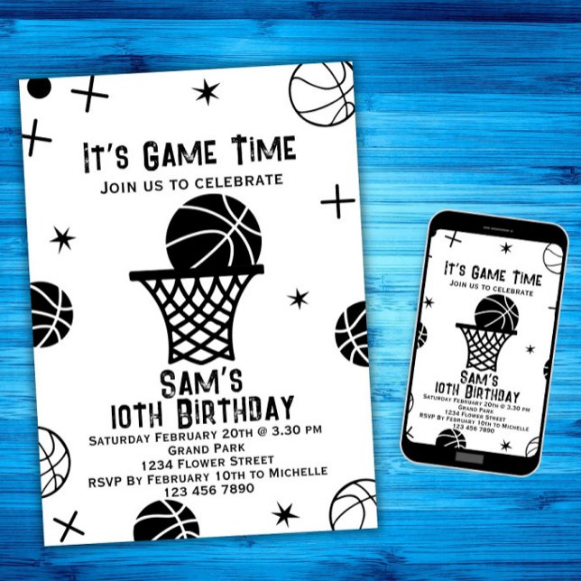 Basketball Birthday bjudande, Basket Boll Party Inbjudningar (Skapare uppladdad)