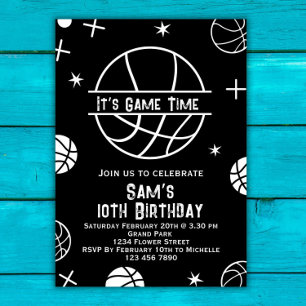 Basketball Birthday bjudande, Basket Boll Party Inbjudningar