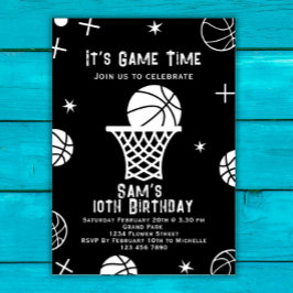 Basketball Birthday bjudande, Basket Boll Party Inbjudningar