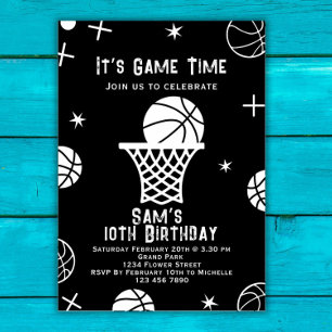 Basketball Birthday bjudande, Basket Boll Party Inbjudningar