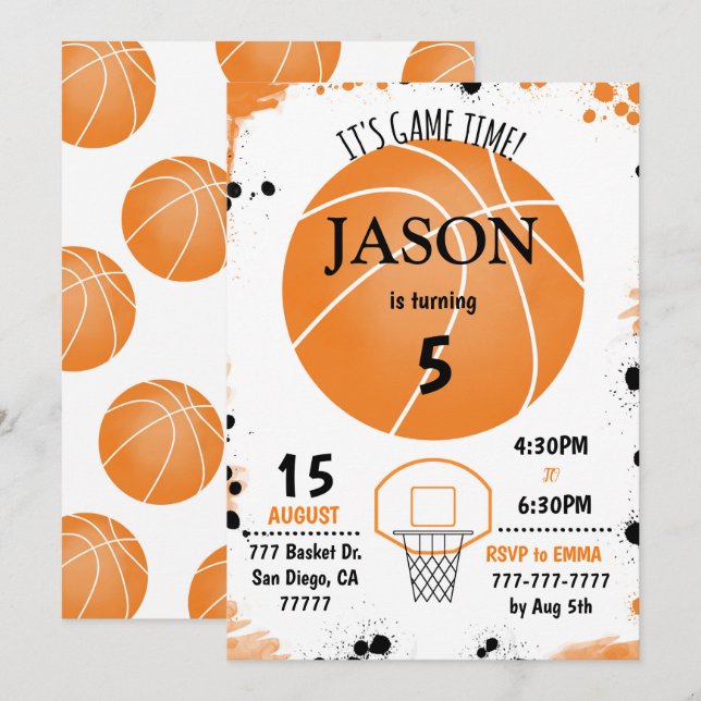 Basketball Birthday bjudande, Inbjudningar (Fram/baksida)