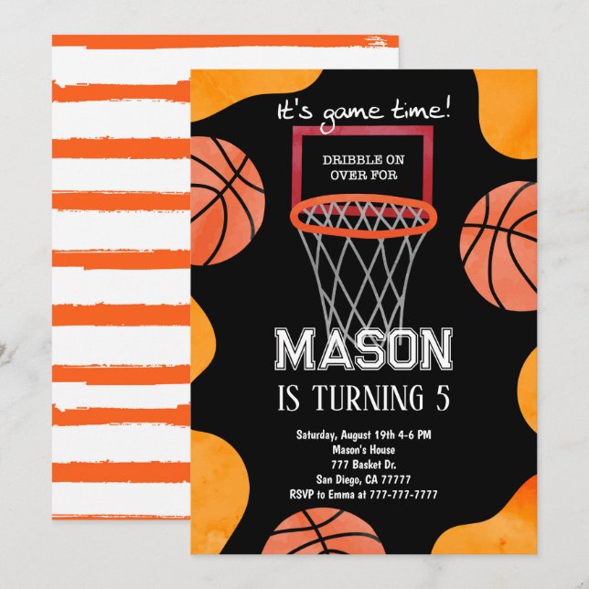 Basketball Birthday bjudande, Inbjudningar (Fram/baksida)