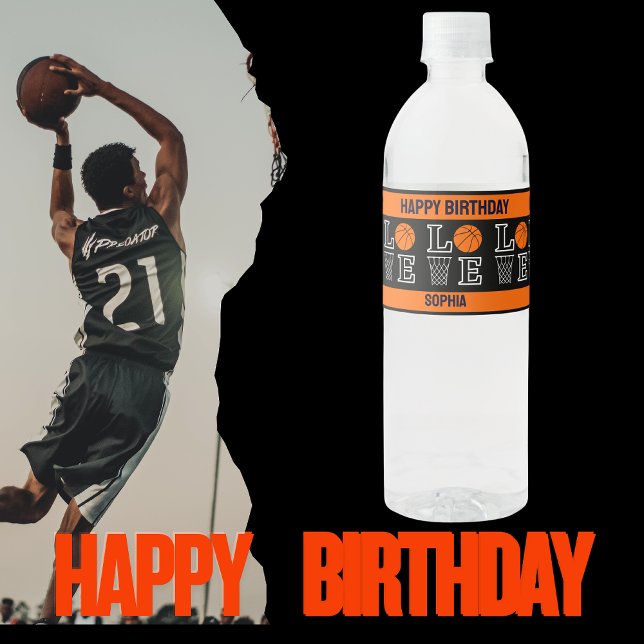 Basketball Birthday Gift, Basketball Girl Player Vattenflaskor Etikett (Skapare uppladdad)