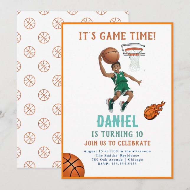 Basketball Birthday-inbjudan Inbjudningar (Fram/baksida)