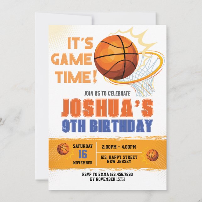 Basketball Birthday-inbjudan. Sport Inbjudan (Framsida)