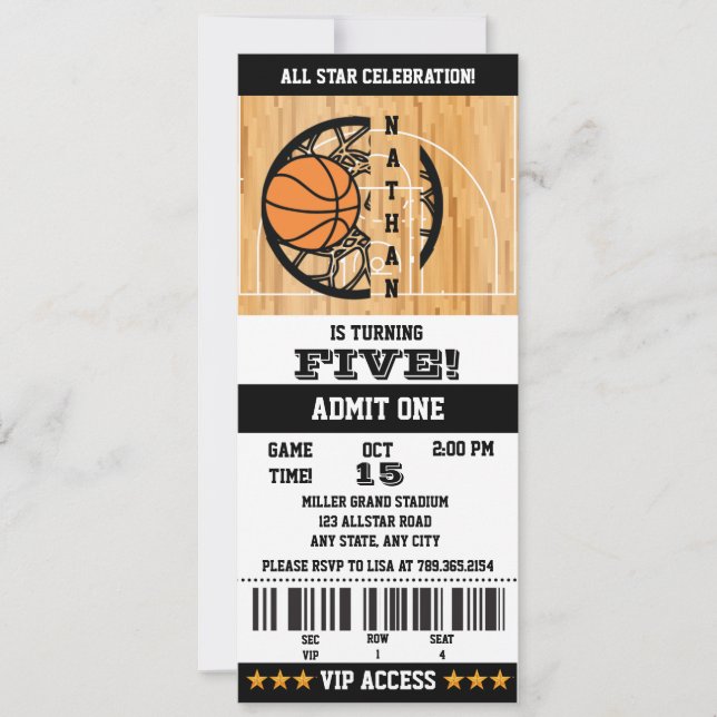 Basketball Birthday Inbjudningar (Framsida)