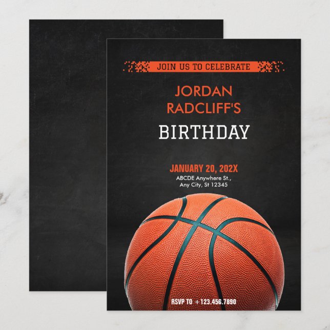 Basketball Birthday Inbjudningar (Fram/baksida)