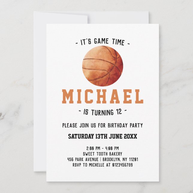 Basketball Birthday Inbjudningar (Framsida)
