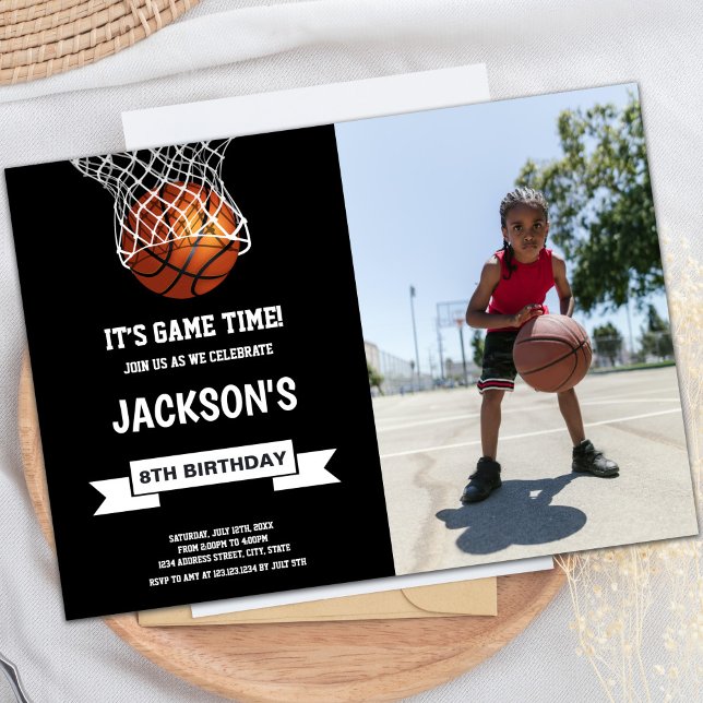Basketball Birthday-inbjudningar med foto Inbjudningar (Basketball Birthday Invitations with photo)