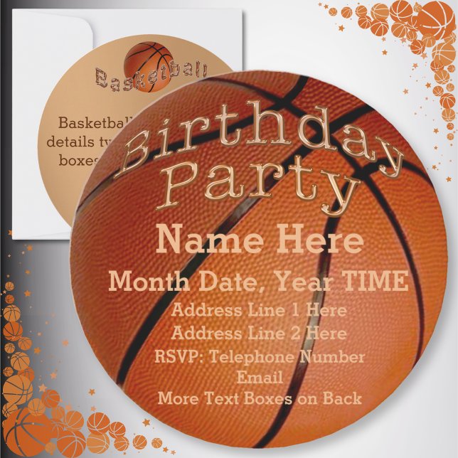 Basketball Birthday-inbjudningar till coolans rund Inbjudningar (Invitations Basketball. Basketball themed birthday party. Basketball party supplies for Boys, Girls.)