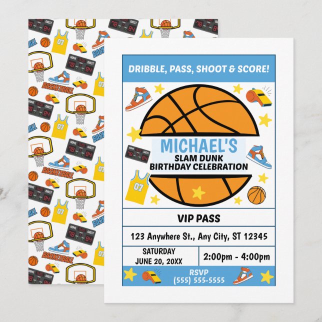 Basketball Birthday Party Invitation Inbjudningar (Fram/baksida)