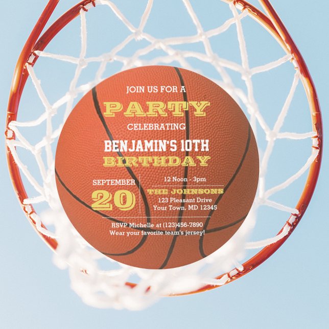 Basketball Birthday Round-inbjudan Inbjudningar (Skapare uppladdad)