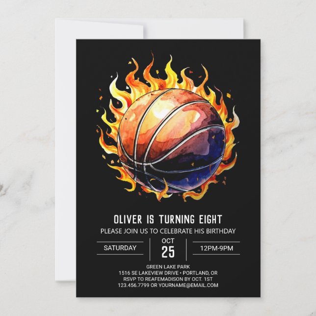 Basketball Birthday, utskrivbar Anpassningsbar Inbjudningar (Framsida)