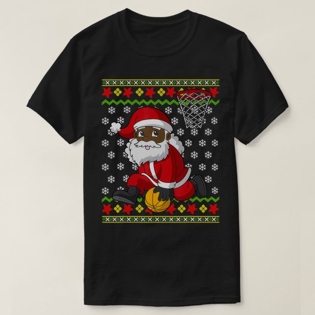 Basketball Black African American Jultomten Slam T Shirt (Design framsida)